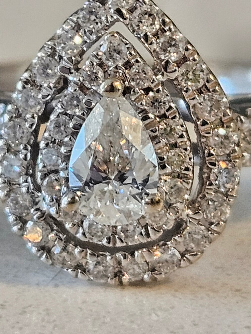 Luxury 14k White Gold Natural Diamond Pear Halo Engagement Wedding Promise Ring - Picture 3 of 6
